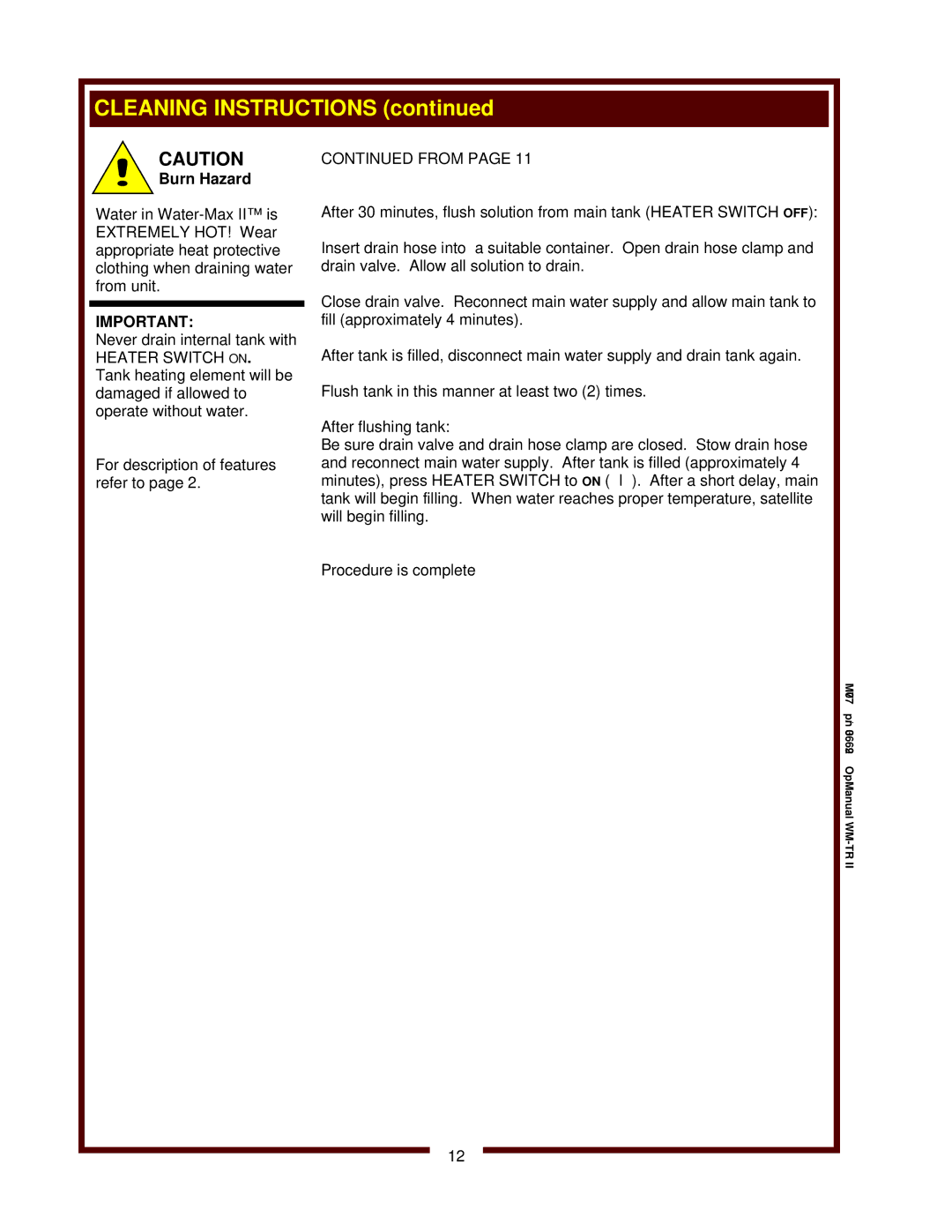 Wells WM-TR II operation manual Burn Hazard 