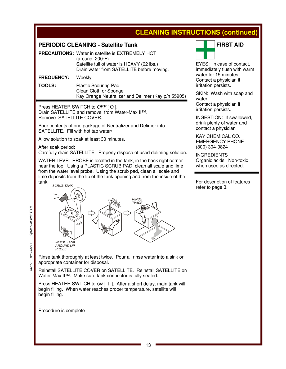 Wells WM-TR II operation manual CLEANING INSTRUCTIONS continued, M707 p/n 306692 OpManual WM-TR 