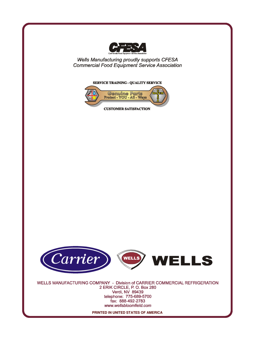 Wells WM-TR II operation manual Printed In United States Of America 