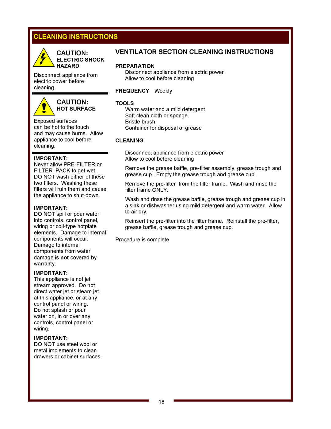 Wells WV-2HGRW, WV-2SHGRW operation manual Ventilator Section Cleaning Instructions, Preparation, Tools 