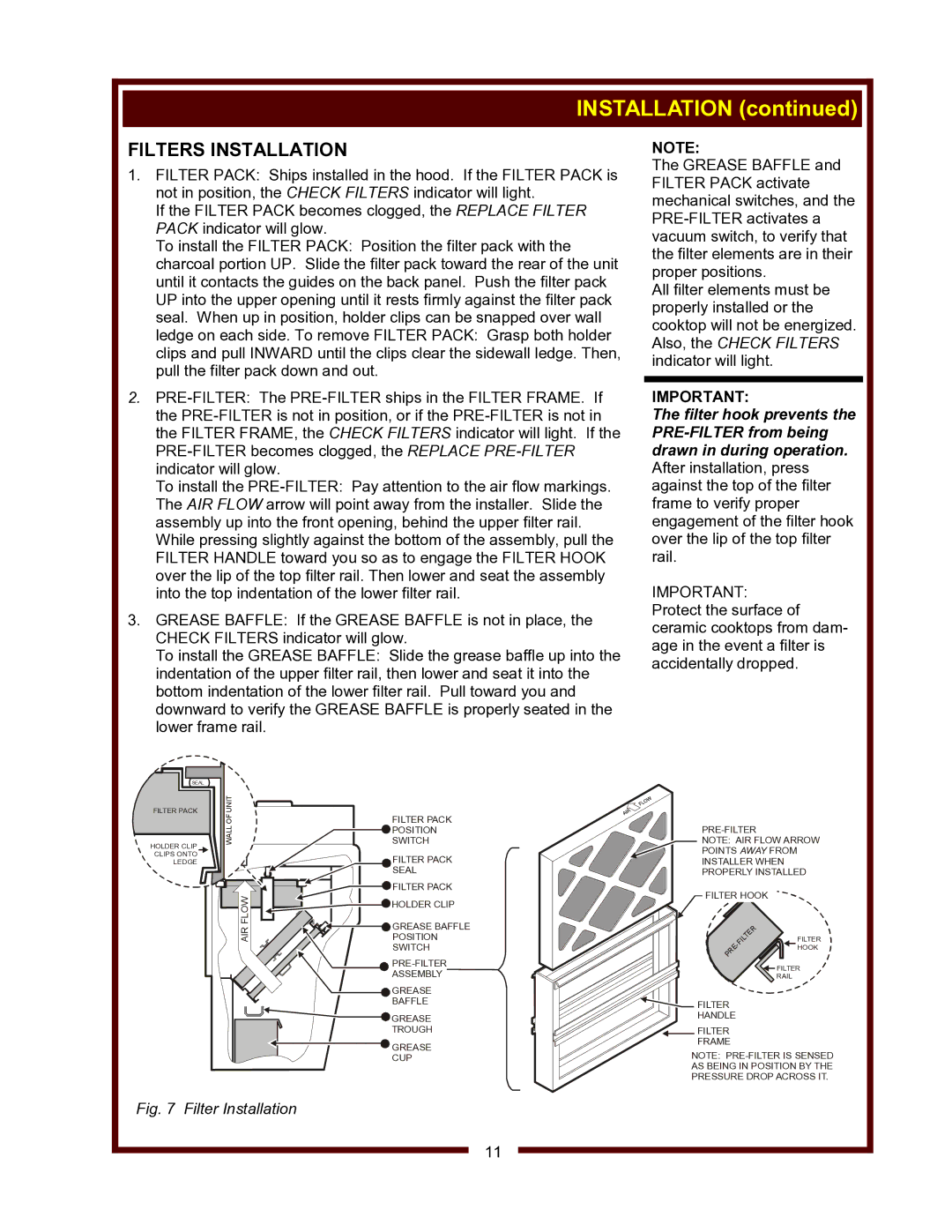 Wells WV-4HSRW operation manual Filters Installation, Filter Installation 