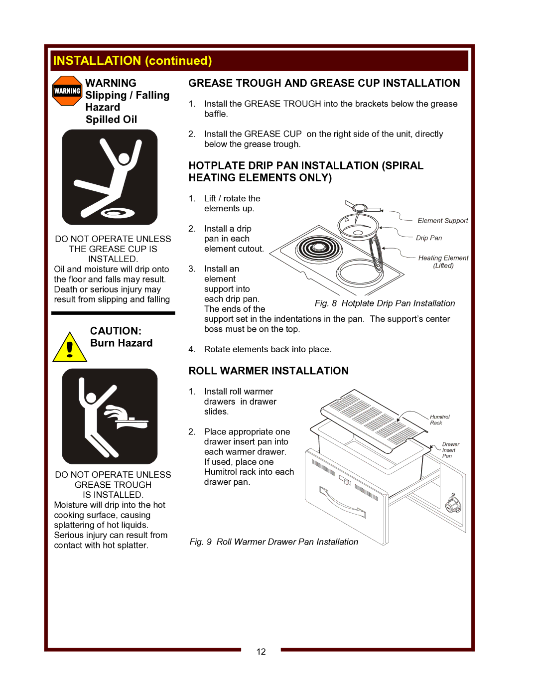 Wells WV-4HSRW Grease Trough and Grease CUP Installation, Hotplate Drip PAN Installation Spiral Heating Elements only 