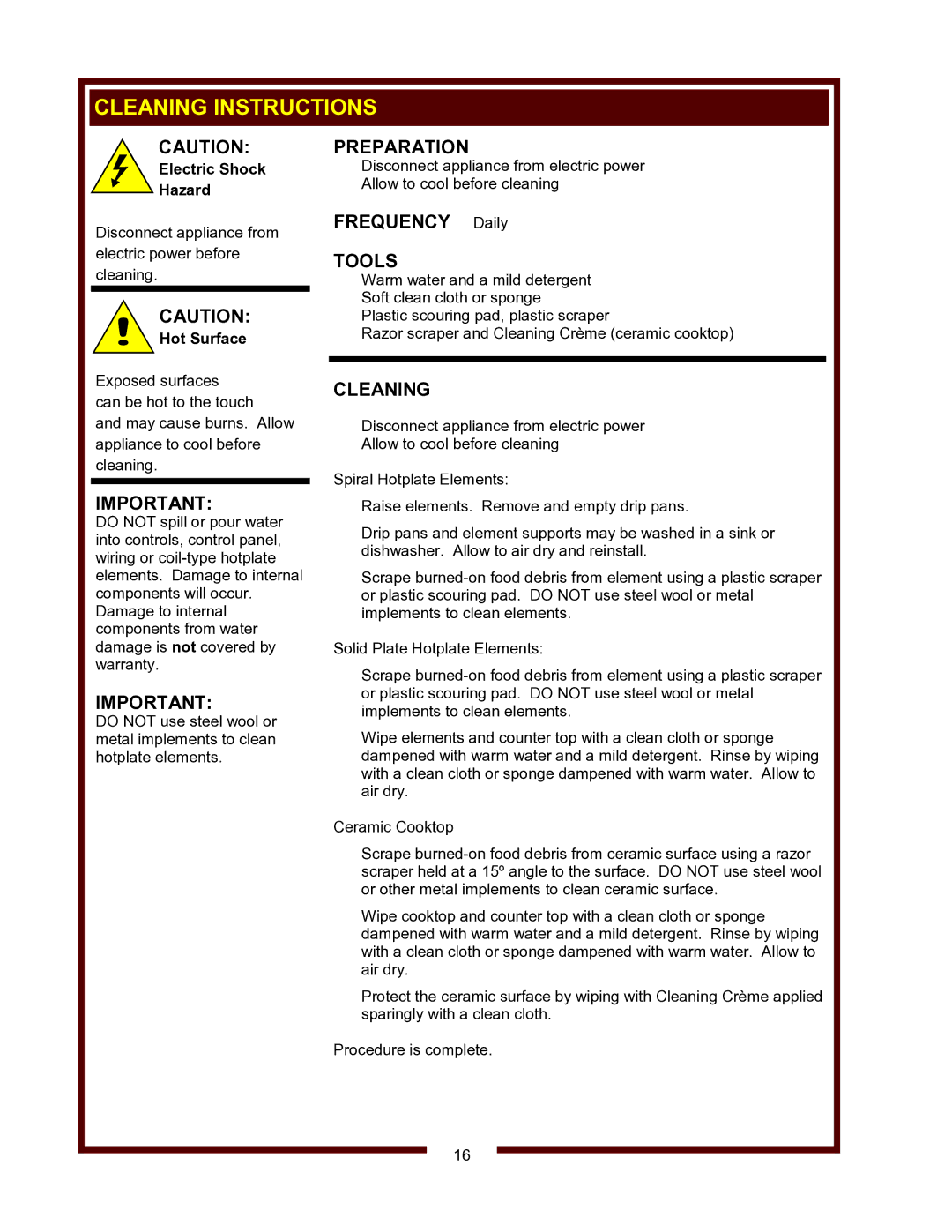 Wells WV-4HSRW operation manual Cleaning Instructions, Preparation, Tools 