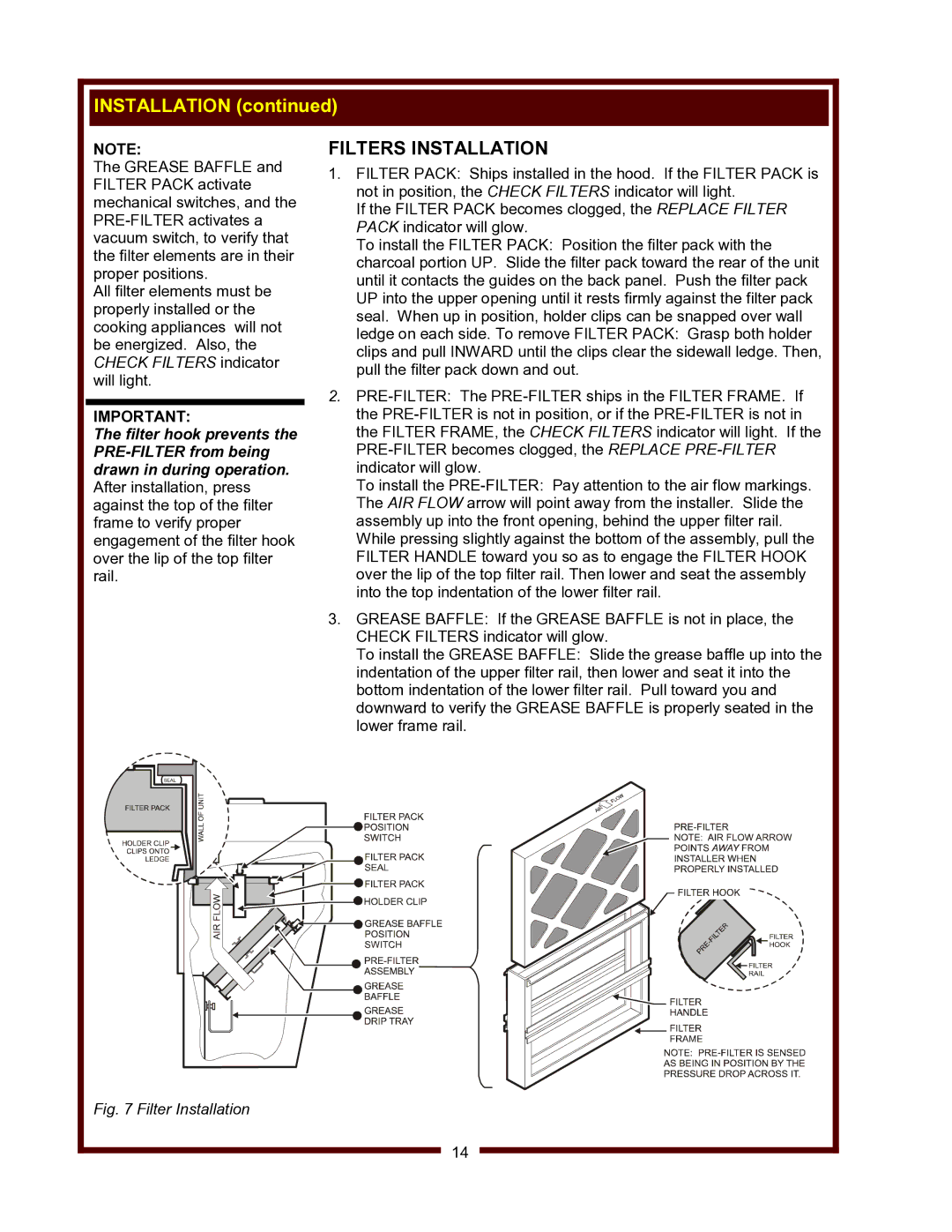 Wells WV-FGRW operation manual Filters Installation, Filter Installation 