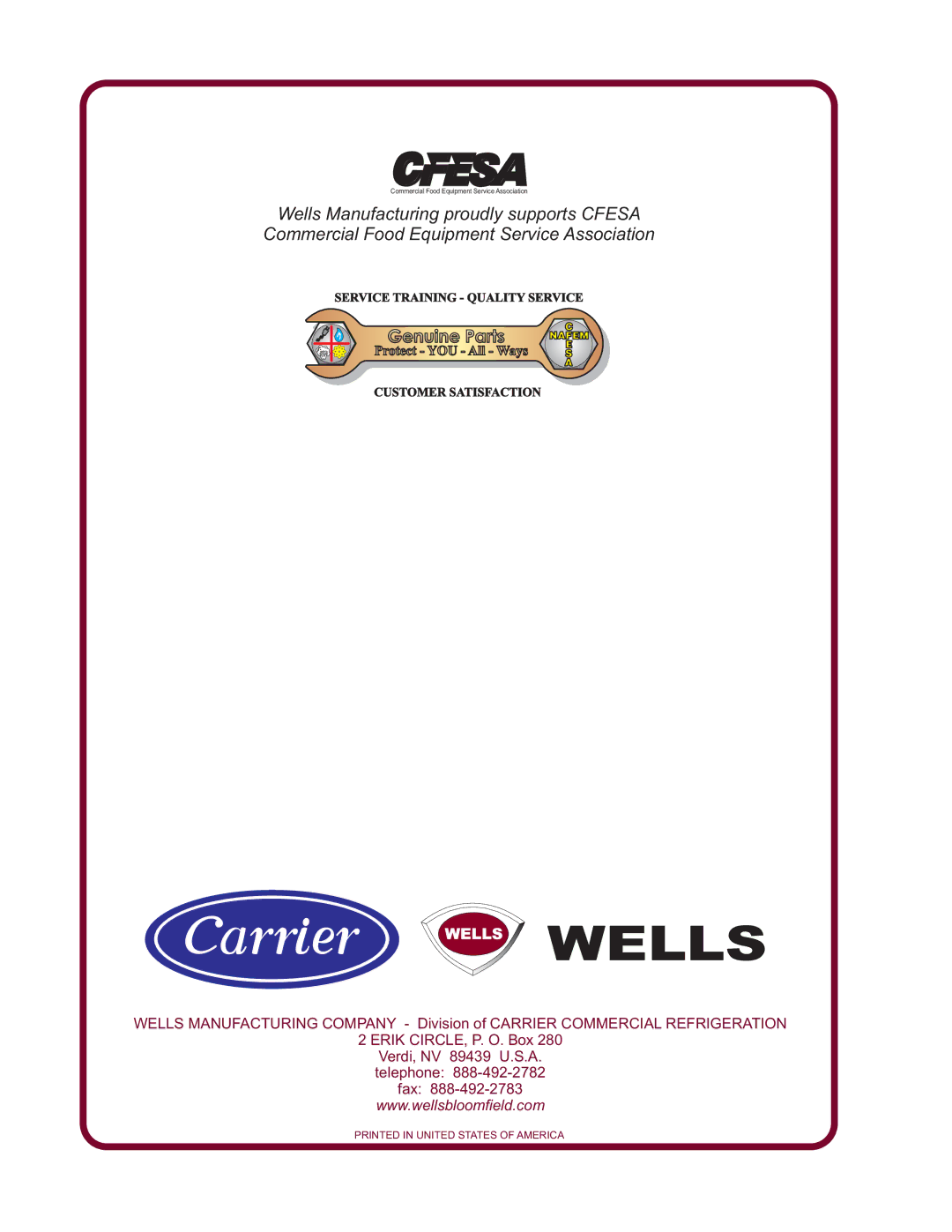 Wells WVAE-55FS, WVAE-30F, WVPE-30F operation manual Wells 