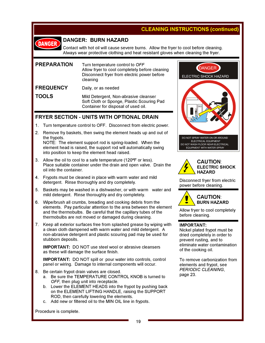 Wells WVF-886 operation manual Cleaning Instructions, Fryer Section Units with Optional Drain 