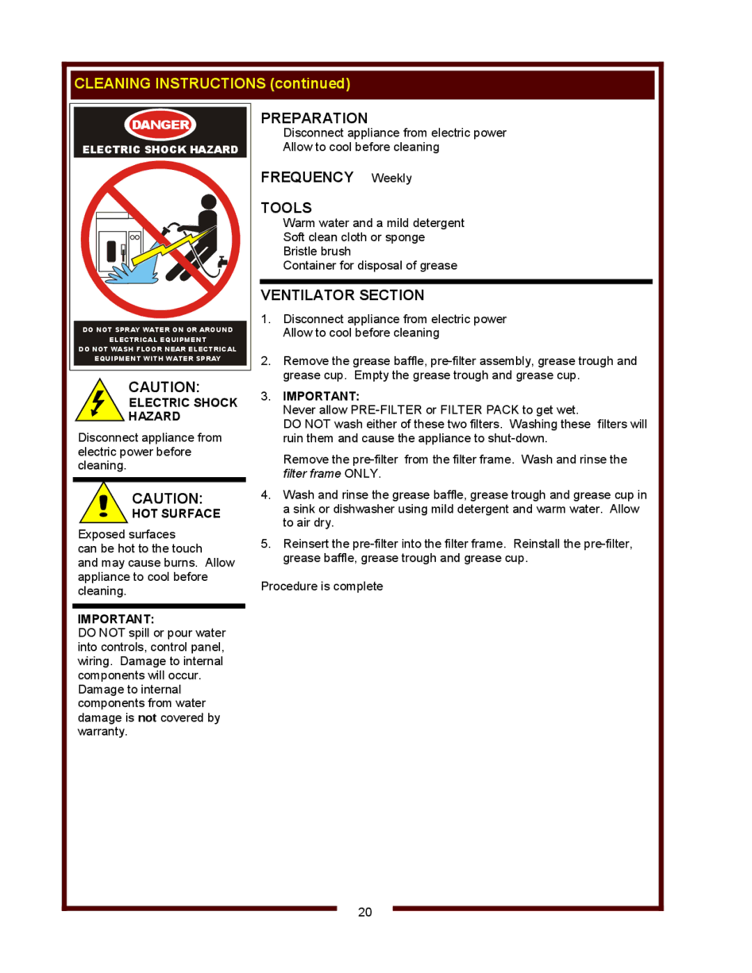 Wells WVF-886 operation manual Ventilator Section, HOT Surface 