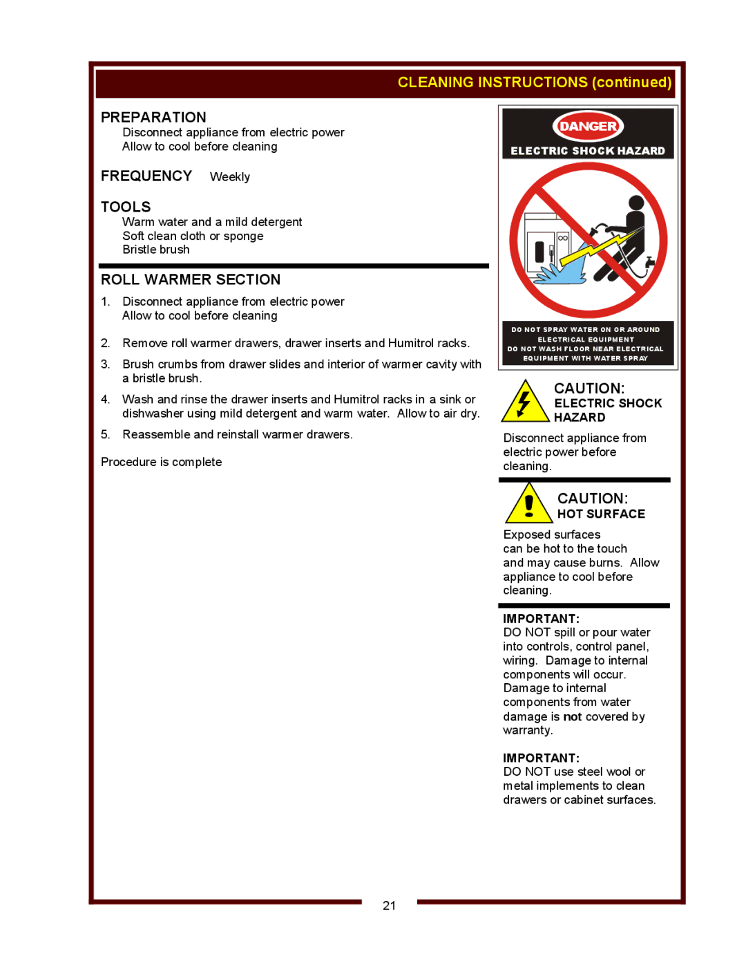 Wells WVF-886 operation manual Roll Warmer Section 