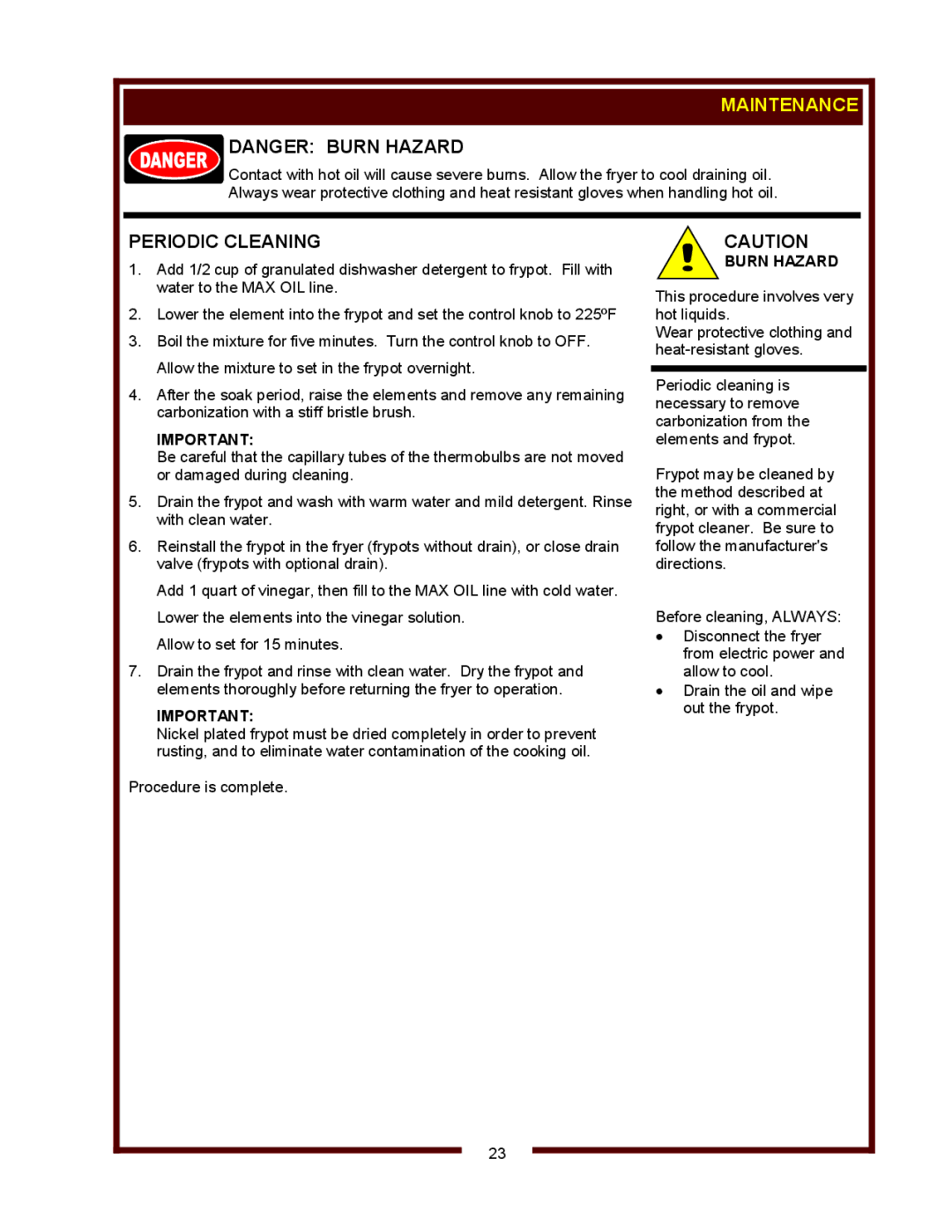 Wells WVF-886 operation manual Maintenance, Periodic Cleaning 