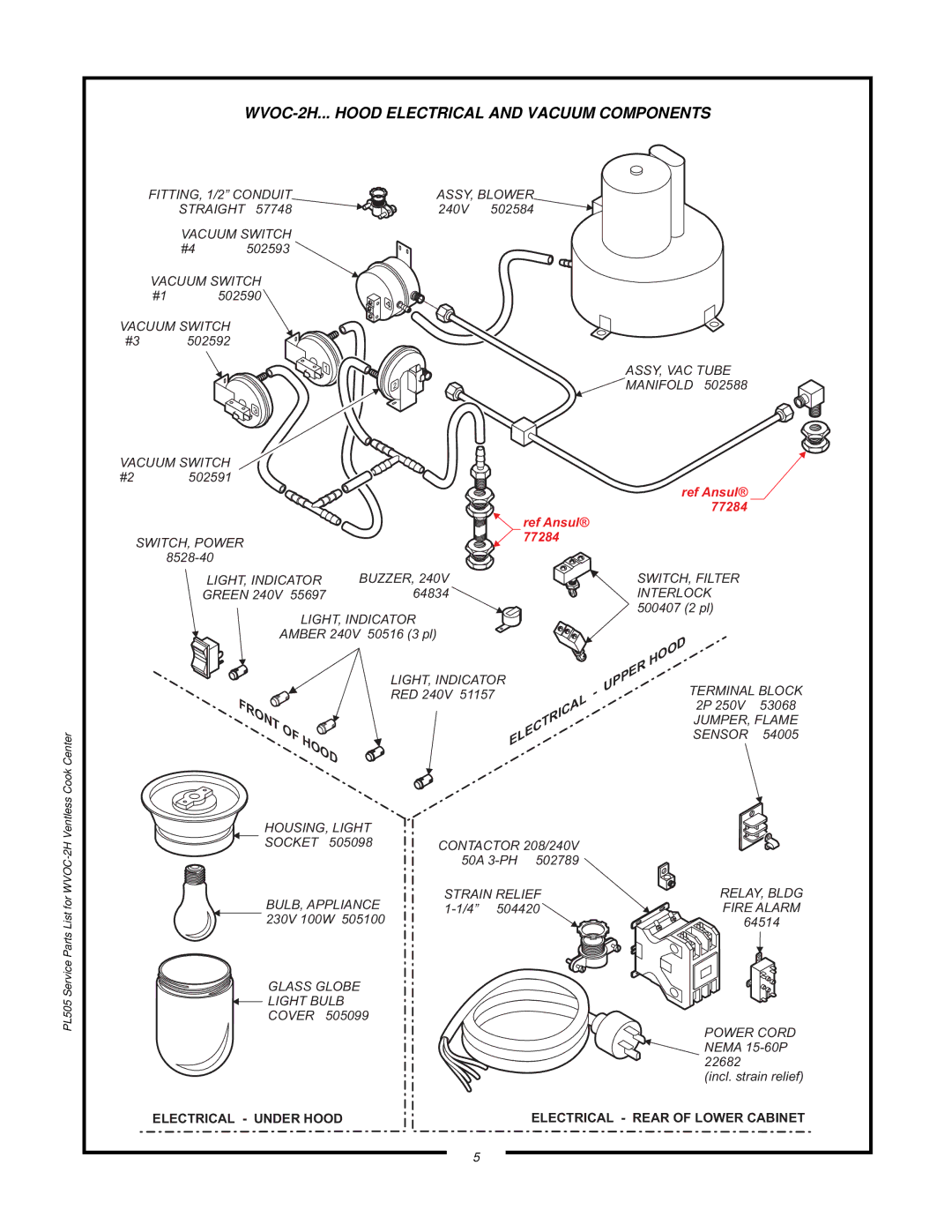 Wells WVOC-2HSG, WVOC-2HFG manual WVOC-2H... Hood Electrical and Vacuum Components, Ref Ansul 