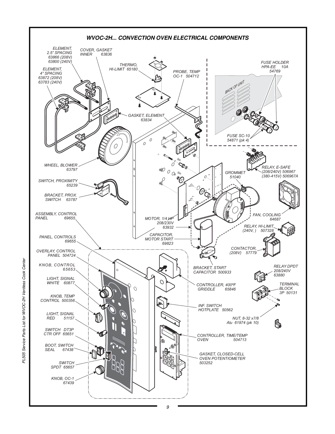 Wells WVOC-2HSG, WVOC-2HFG manual WVOC-2H... Convection Oven Electrical Components 