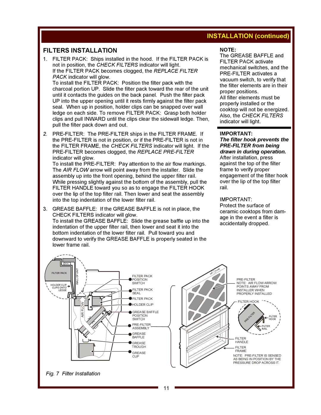 Wells WVOC-4HC, WVOC-4HS, WVOC-4HF operation manual Filters Installation, Filter Installation 