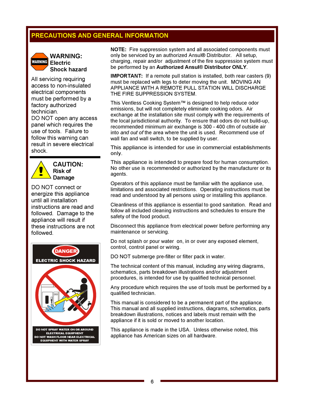 Wells WVOC-4HF, WVOC-4HS, WVOC-4HC operation manual Precautions and General Information, Electric Shock hazard 