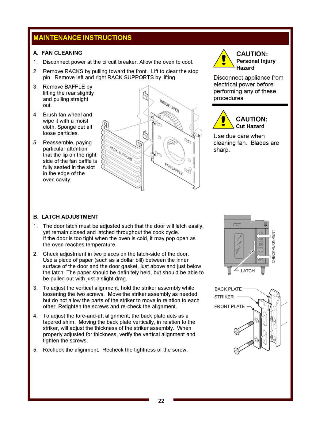 Wells WVOC-4HS Maintenance Instructions, Use due care when cleaning fan. Blades are sharp, A. Fan Cleaning, Cut Hazard 