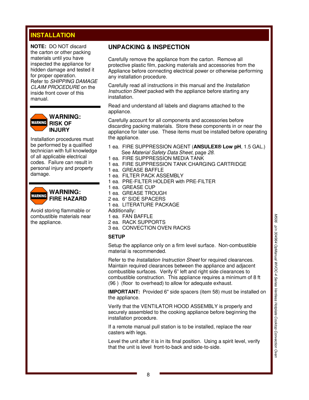 Wells WVOC-4HS operation manual 