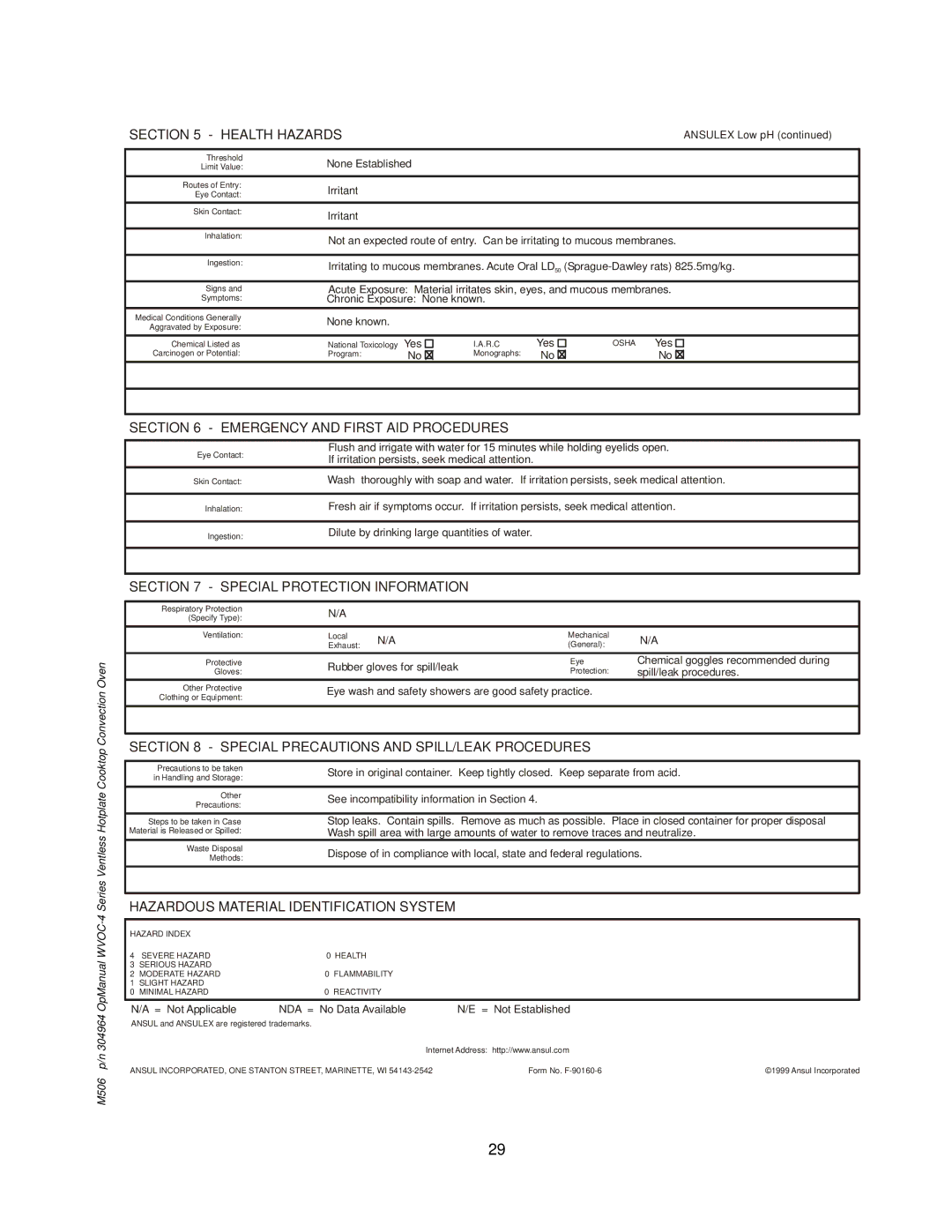 Wells WVOC-4HS operation manual Health Hazards 