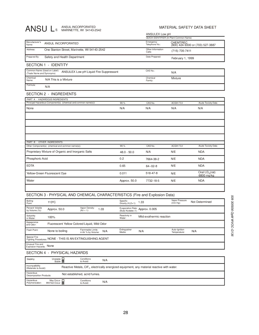 Wells WVOC-G136 operation manual Ansul 