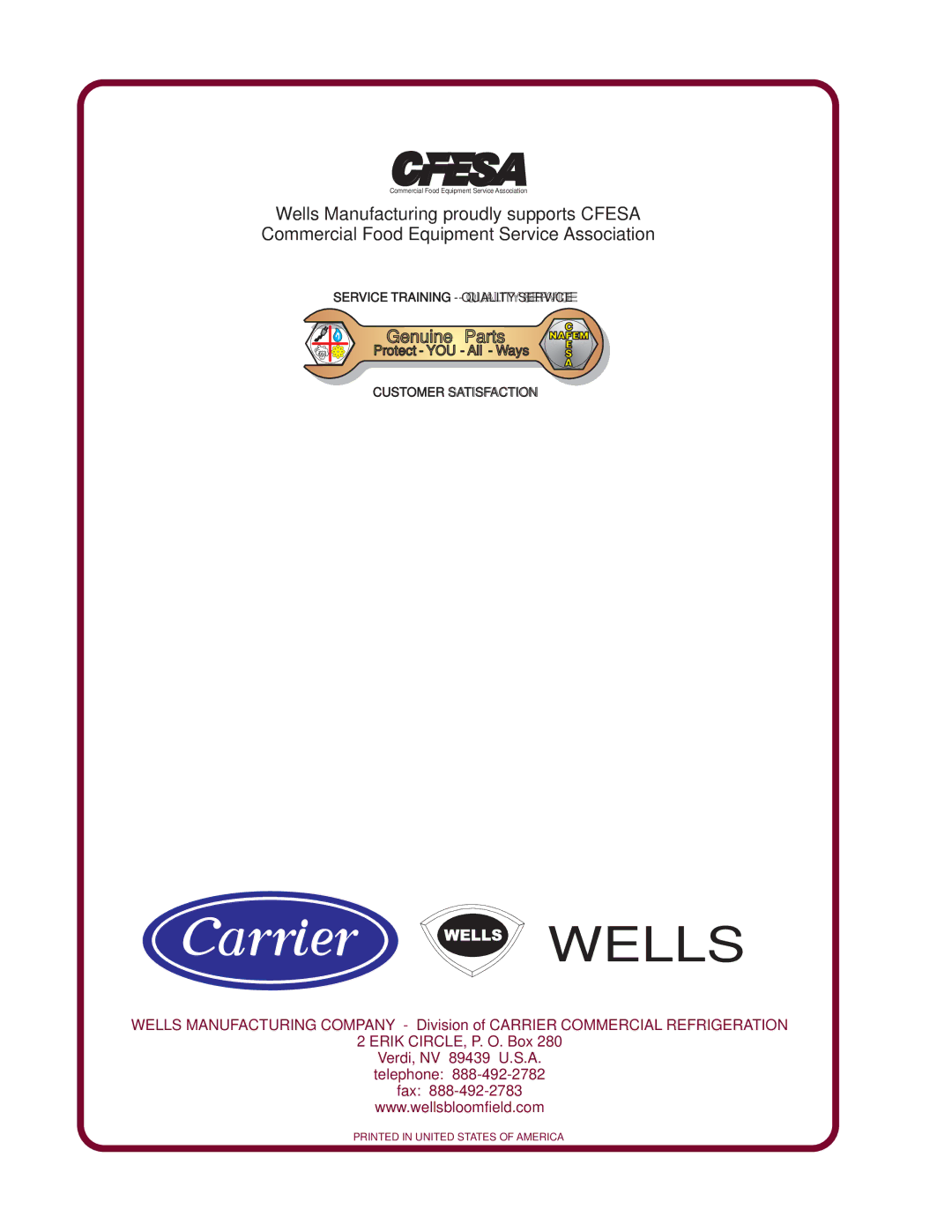 Wells WVOC-G136 operation manual Wells 