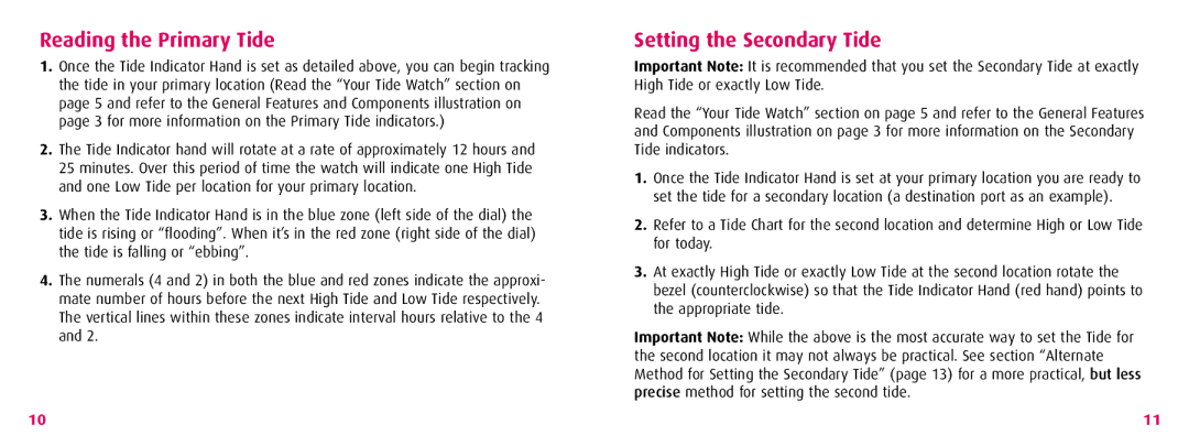 Wenger 70832 instruction manual Reading the Primary Tide, Setting the Secondary Tide 