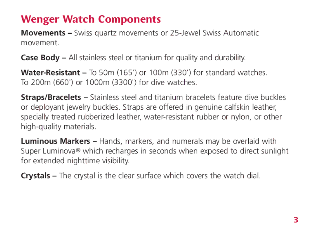 Wenger Battalion Diver III, Battalion Diver Titanium, Battalion Field Chrono, Battalion III Diver Wenger Watch Components 