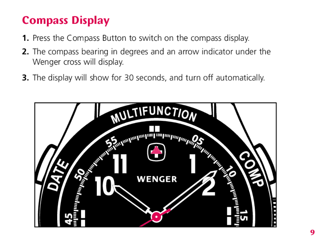 Wenger Nomad instruction manual Compass Display 