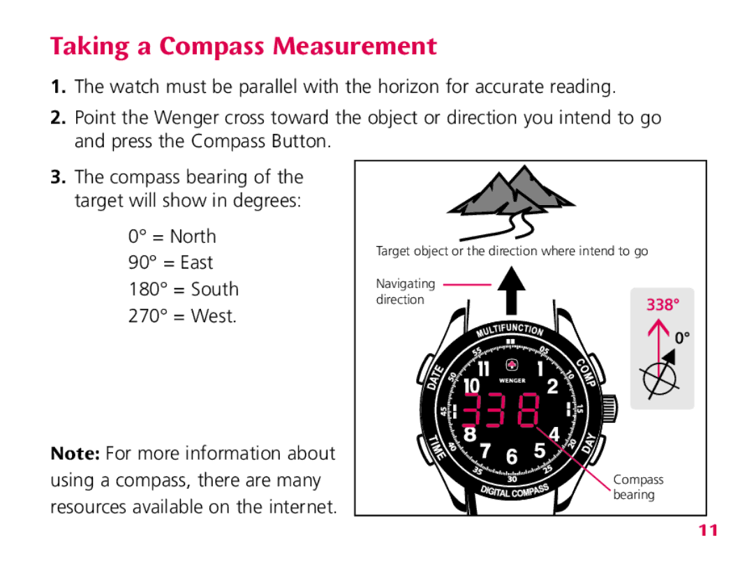 Wenger Nomad instruction manual Taking a Compass Measurement 