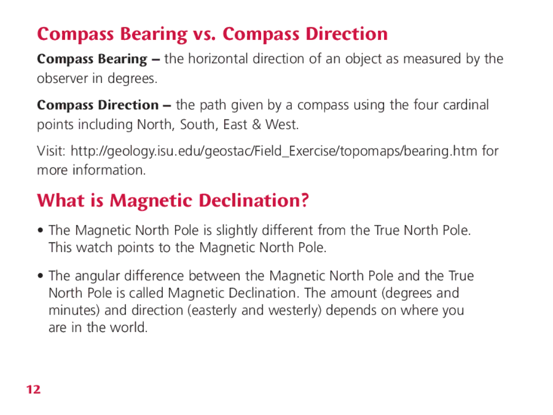 Wenger Nomad instruction manual Compass Bearing vs. Compass Direction, What is Magnetic Declination? 