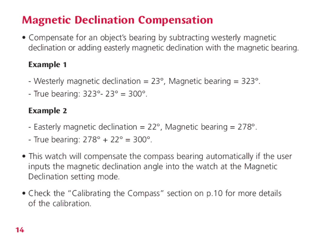 Wenger Nomad instruction manual Magnetic Declination Compensation 