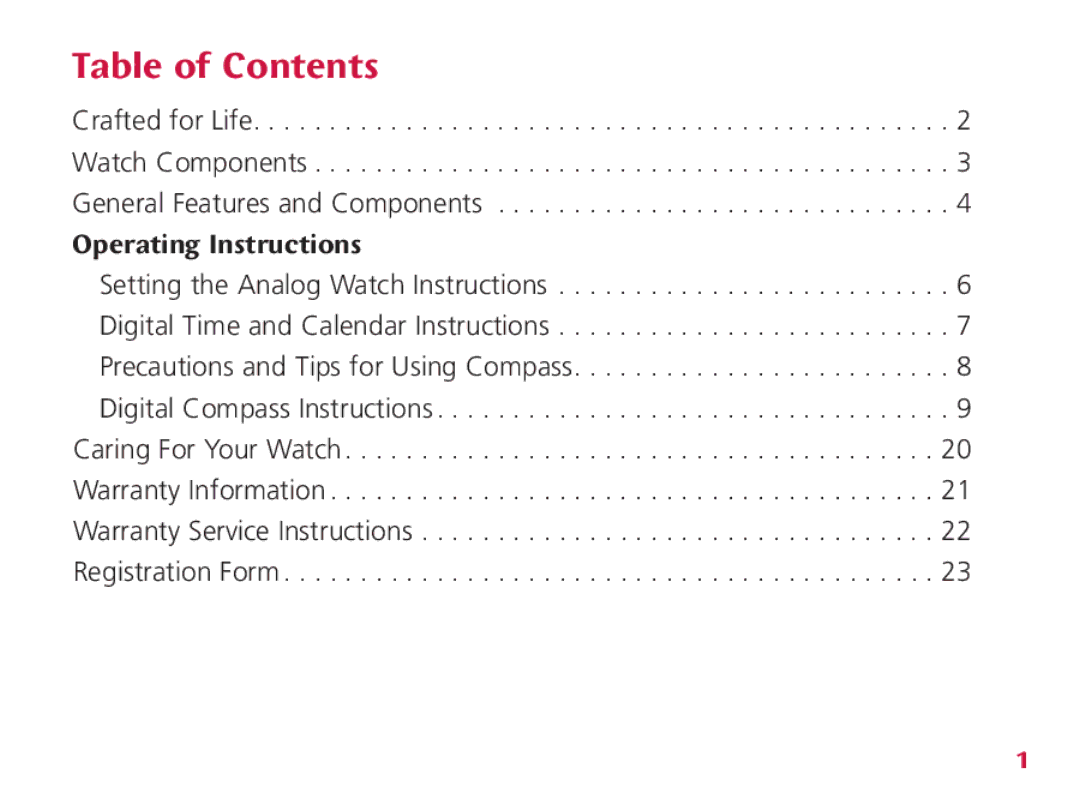 Wenger Nomad instruction manual Table of Contents 