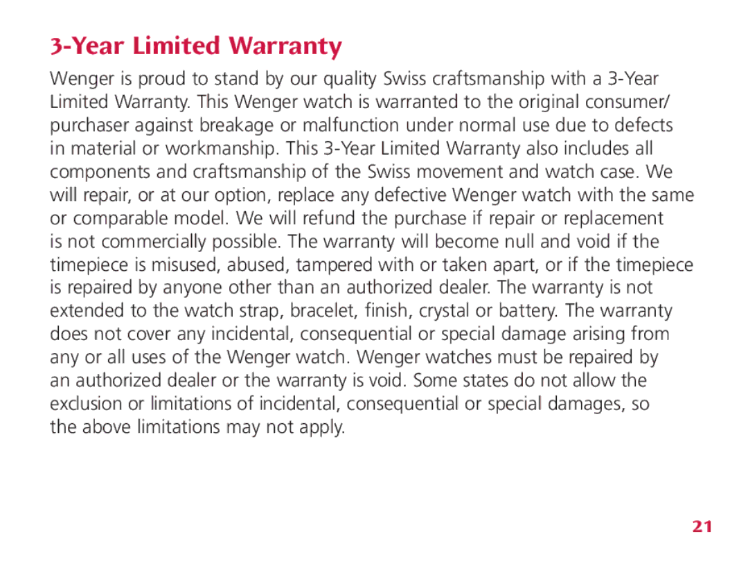 Wenger Nomad instruction manual Year Limited Warranty 