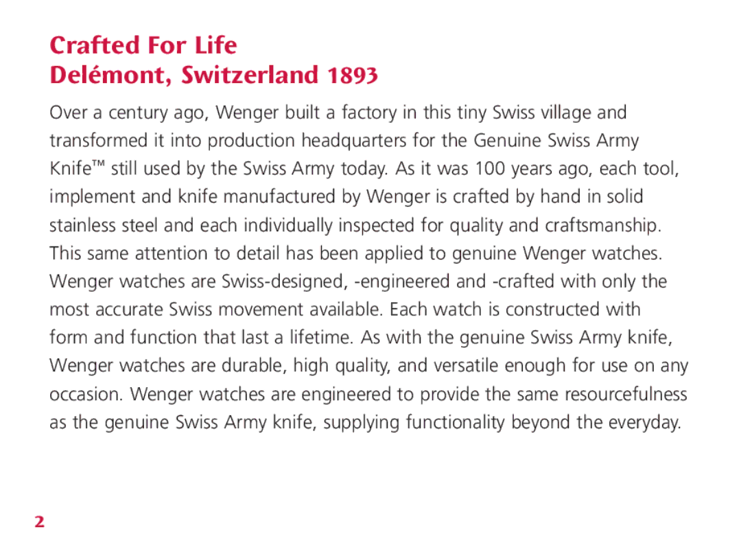 Wenger Nomad instruction manual Crafted For Life Delémont, Switzerland 