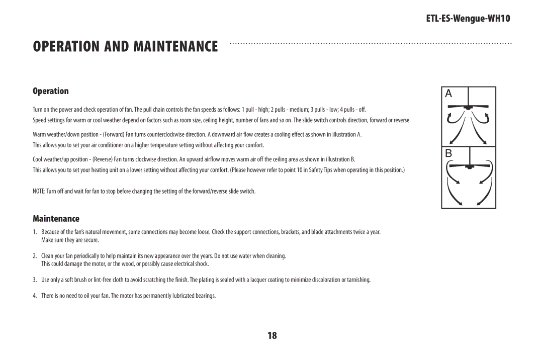 Wenger WH10 owner manual Operation and Maintenance 