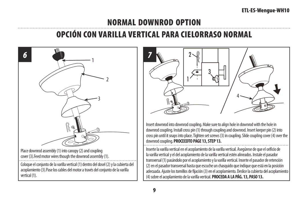 Wenger WH10 owner manual Normal Downrod Option, Opción CON Varilla Vertical Para Cielorraso Normal 