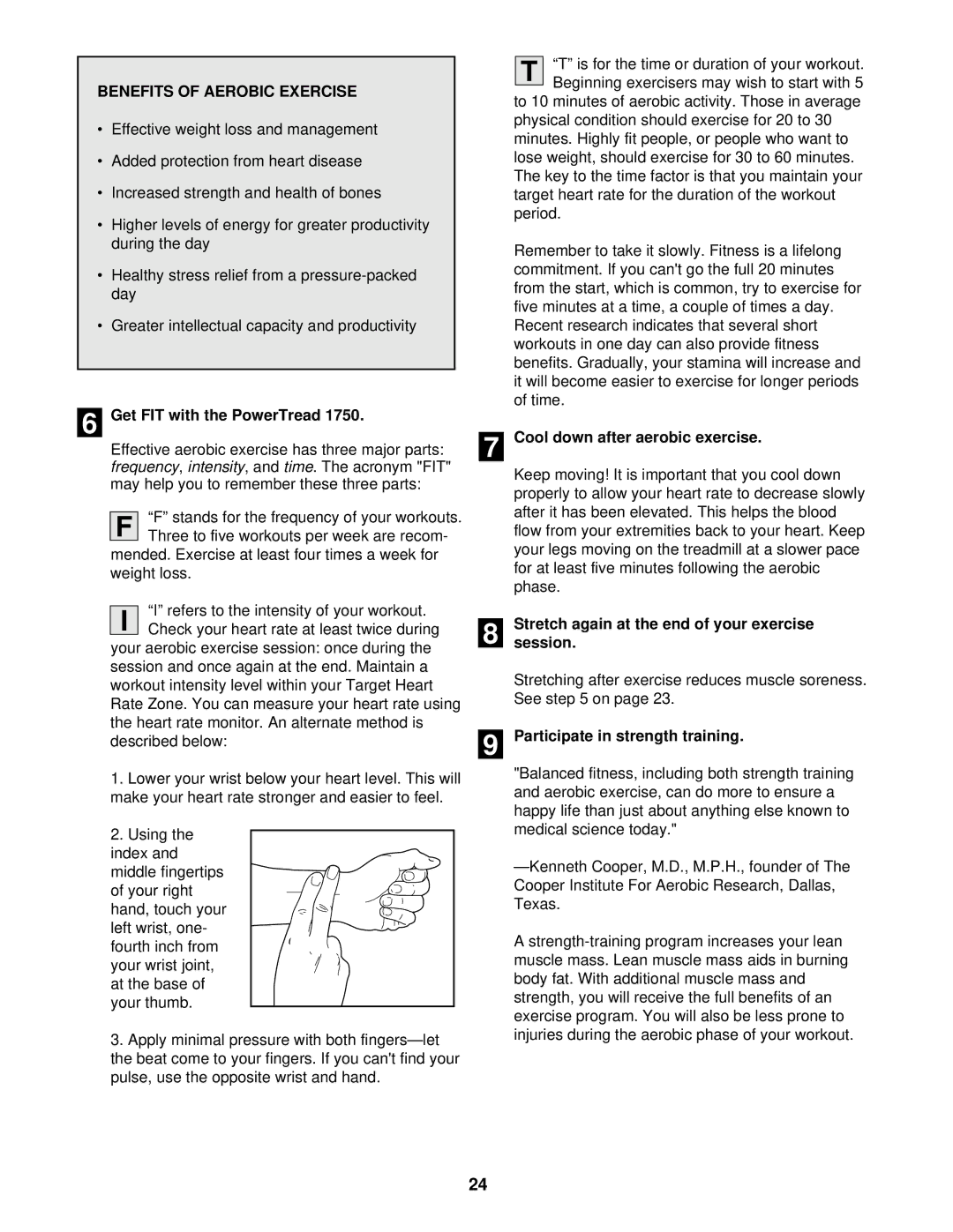 Weslo 1750 manual Benefits of Aerobic Exercise, Get FIT with the PowerTread, Session, Participate in strength training 