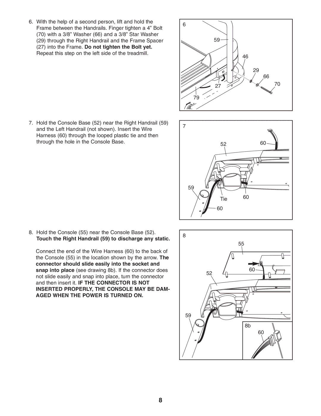 Weslo 200 user manual Touch the Right Handrail 59 to discharge any static 