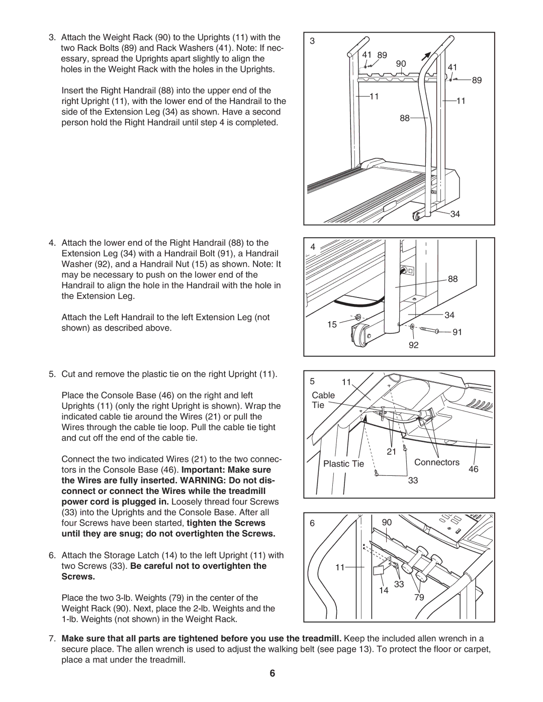 Weslo 215S user manual Screws 