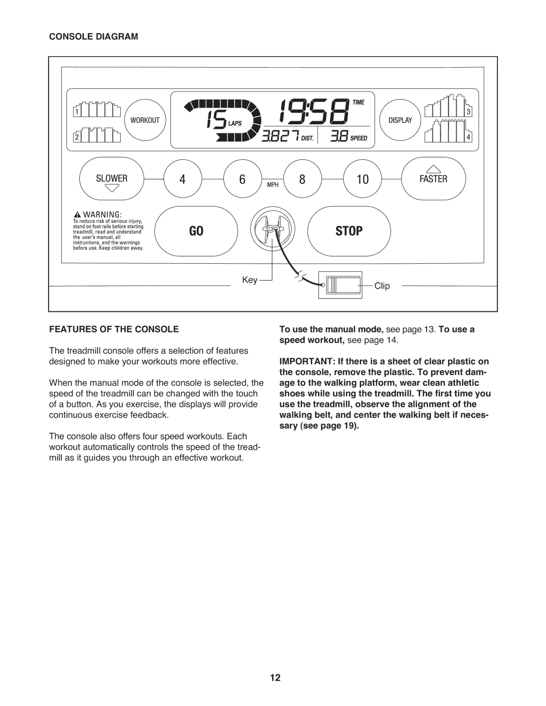 Weslo 30863 user manual Console Diagram, Features of the Console 