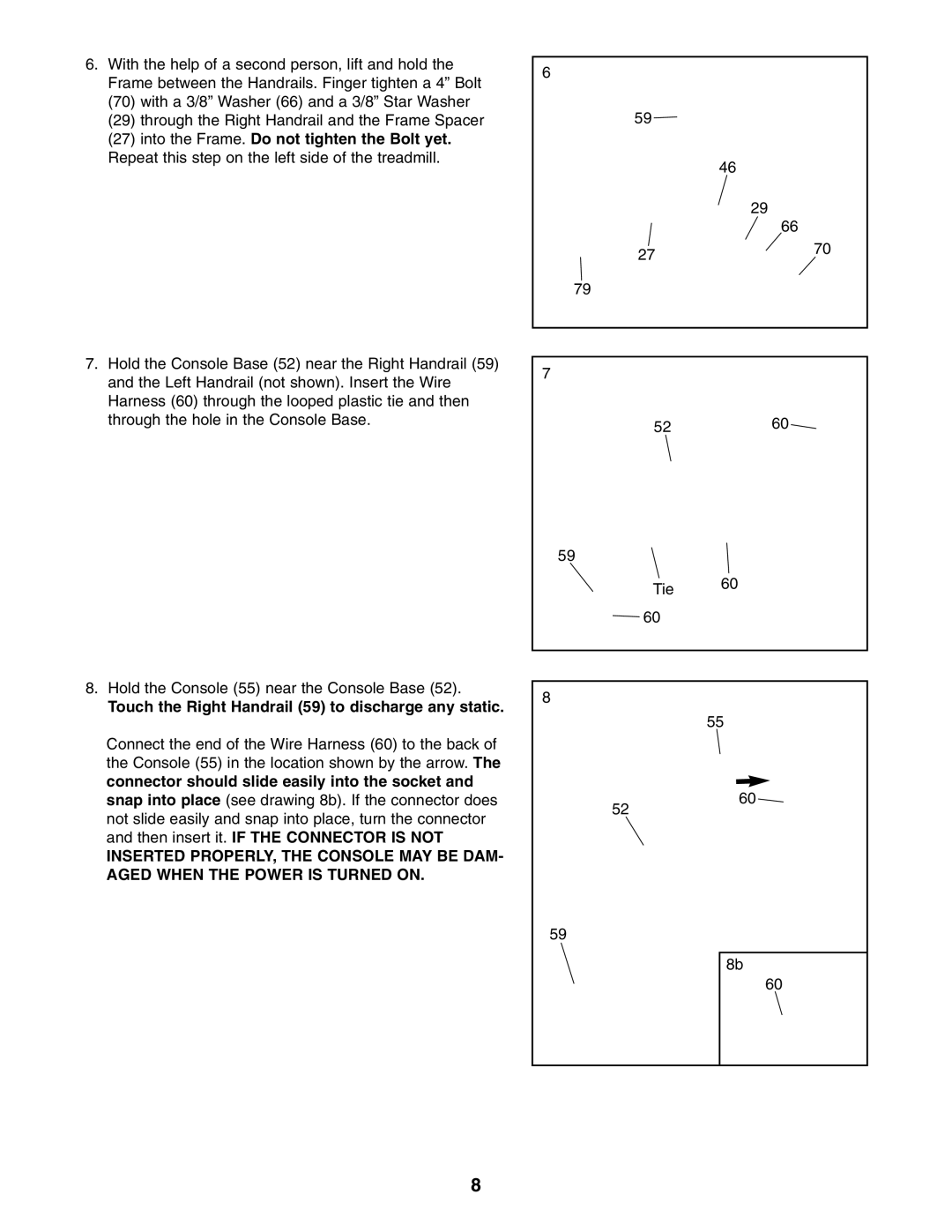 Weslo 400 user manual Touch the Right Handrail 59 to discharge any static 