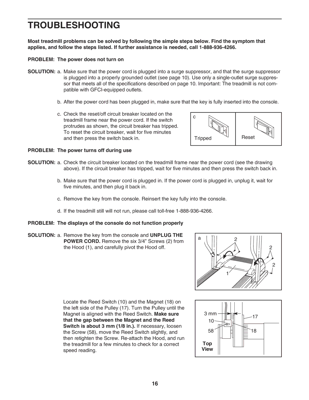 Weslo 505S user manual Troubleshooting, Problem The power turns off during use, Top 