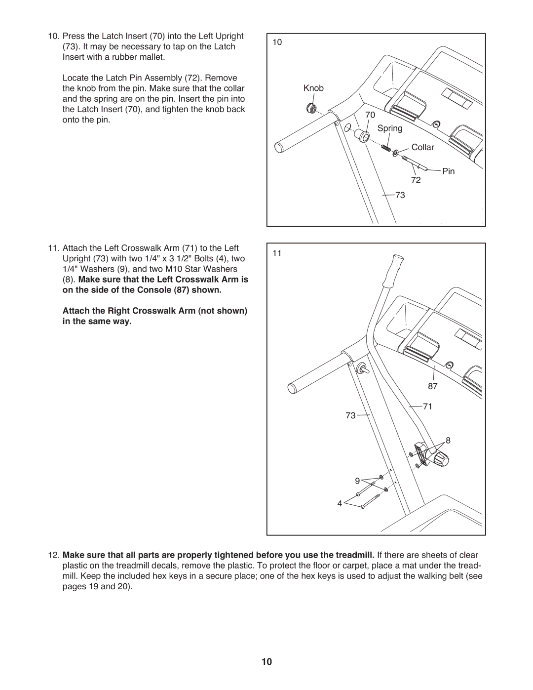 Weslo 7.9 warranty Knob Spring Collar Pin 