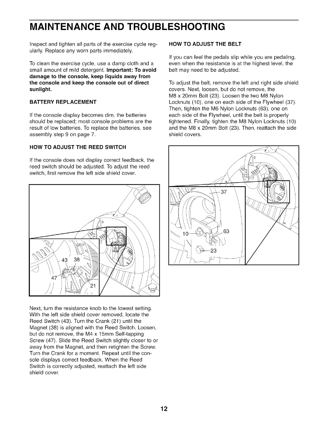 Weslo 831,21611,0 user manual Maintenance and Troubleshooting, Battery Replacement 