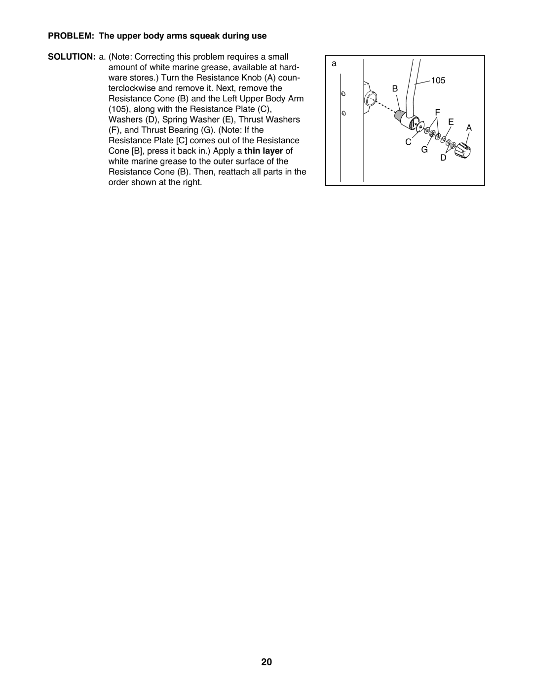 Weslo 831.24822.0 manual Problem The upper body arms squeak during use 