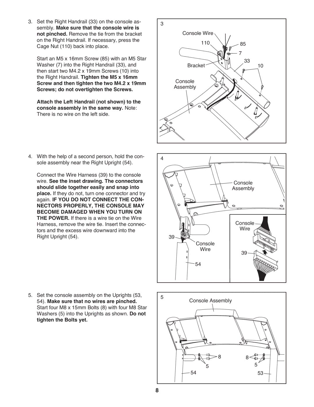 Weslo 831.24822.0 manual Console Wire 110 Bracket 