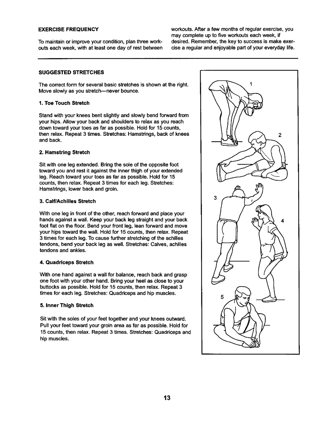 Weslo 831.2831 user manual Exercise Frequency, Suggested Stretches 