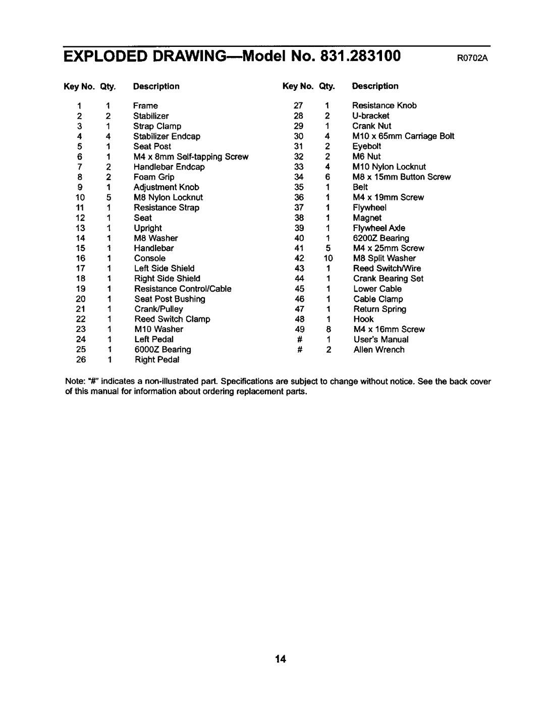 Weslo 831.2831 user manual Exploded DRAWING---Model R070z 