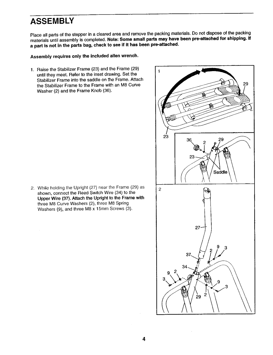 Weslo 831.2836 user manual Assembly requires only the included allen wrench 