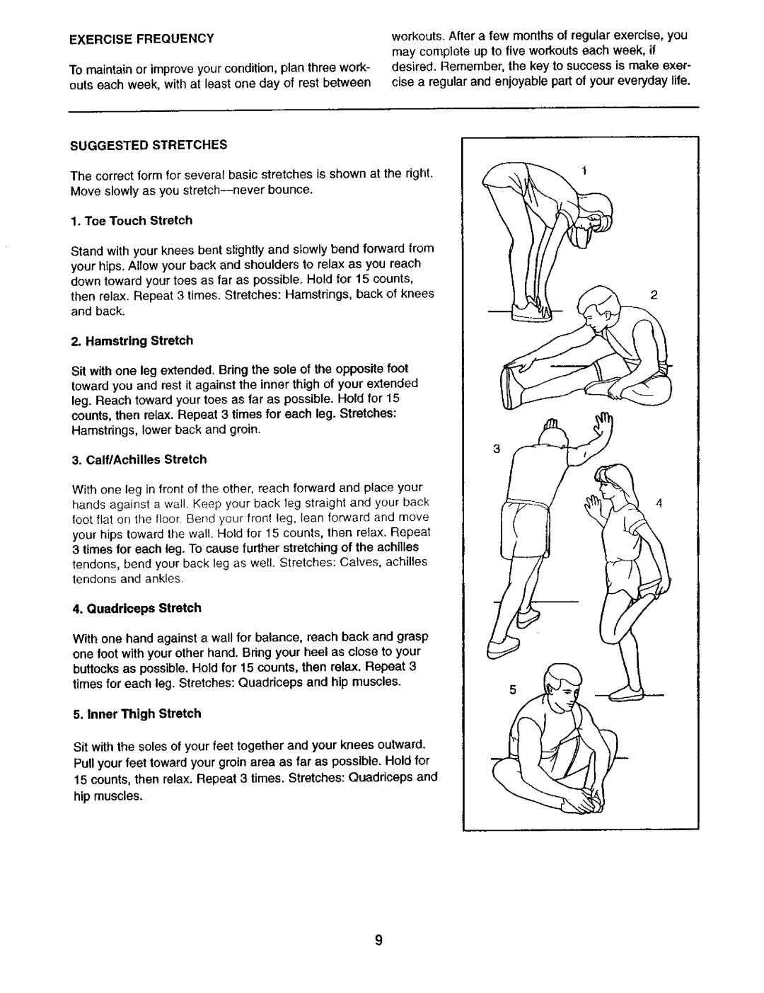 Weslo 831.2836 user manual Exercise Frequency, Suggested Stretches 