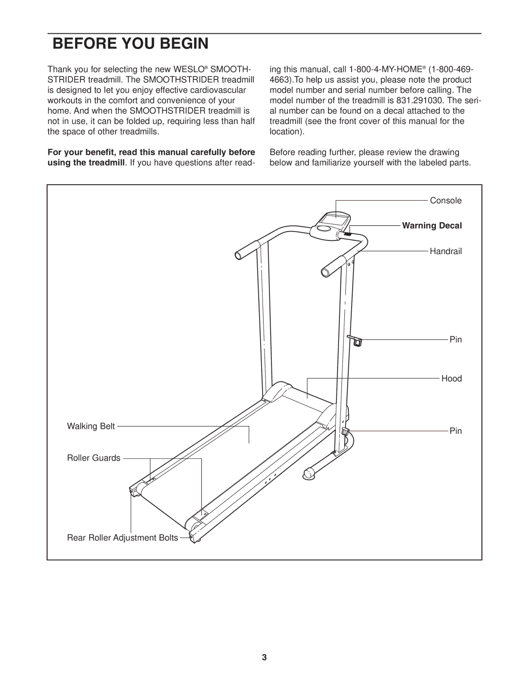 Weslo 831.291030 user manual Before YOU Begin 