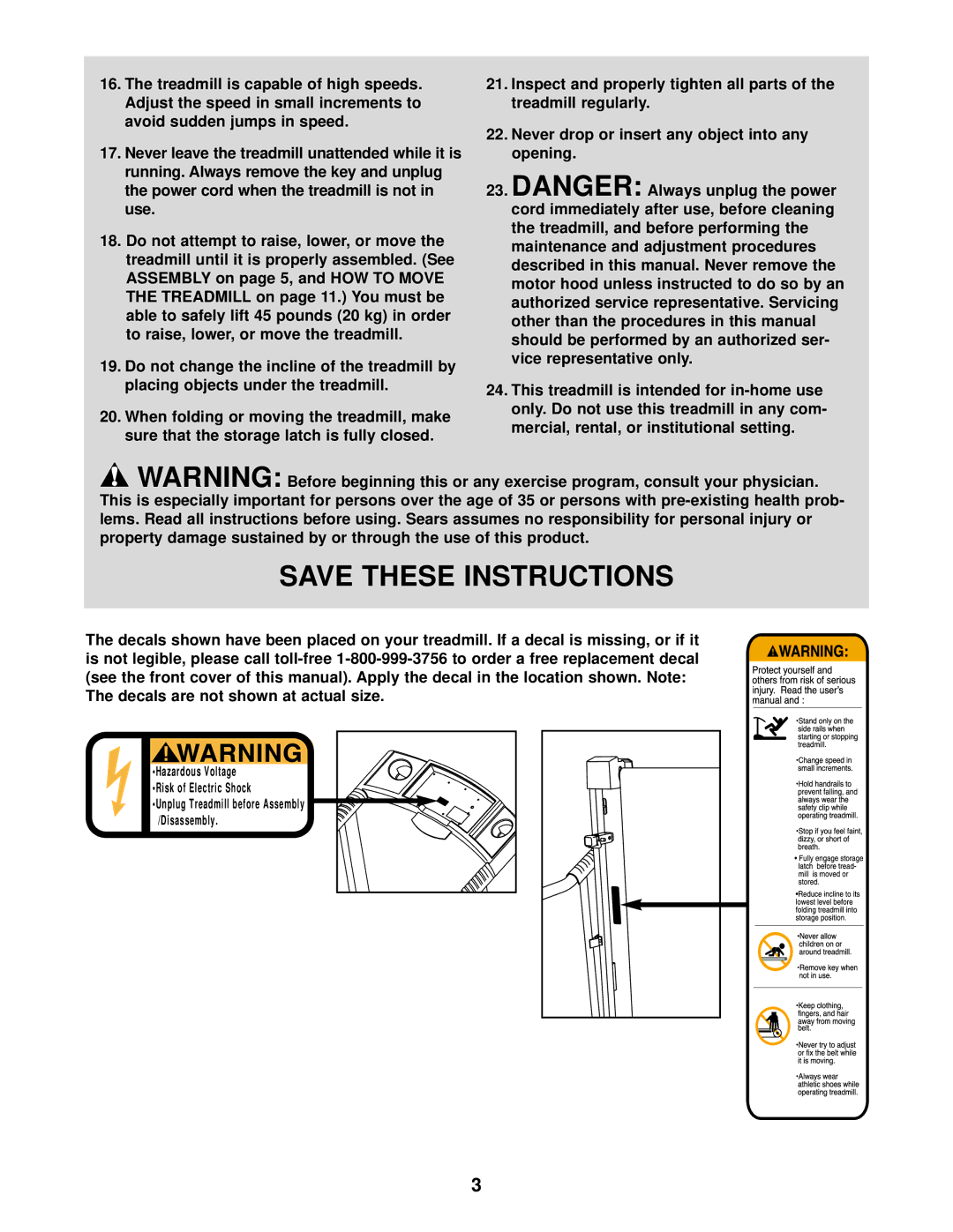 Weslo 831.293020 user manual Hazardous Voltage 