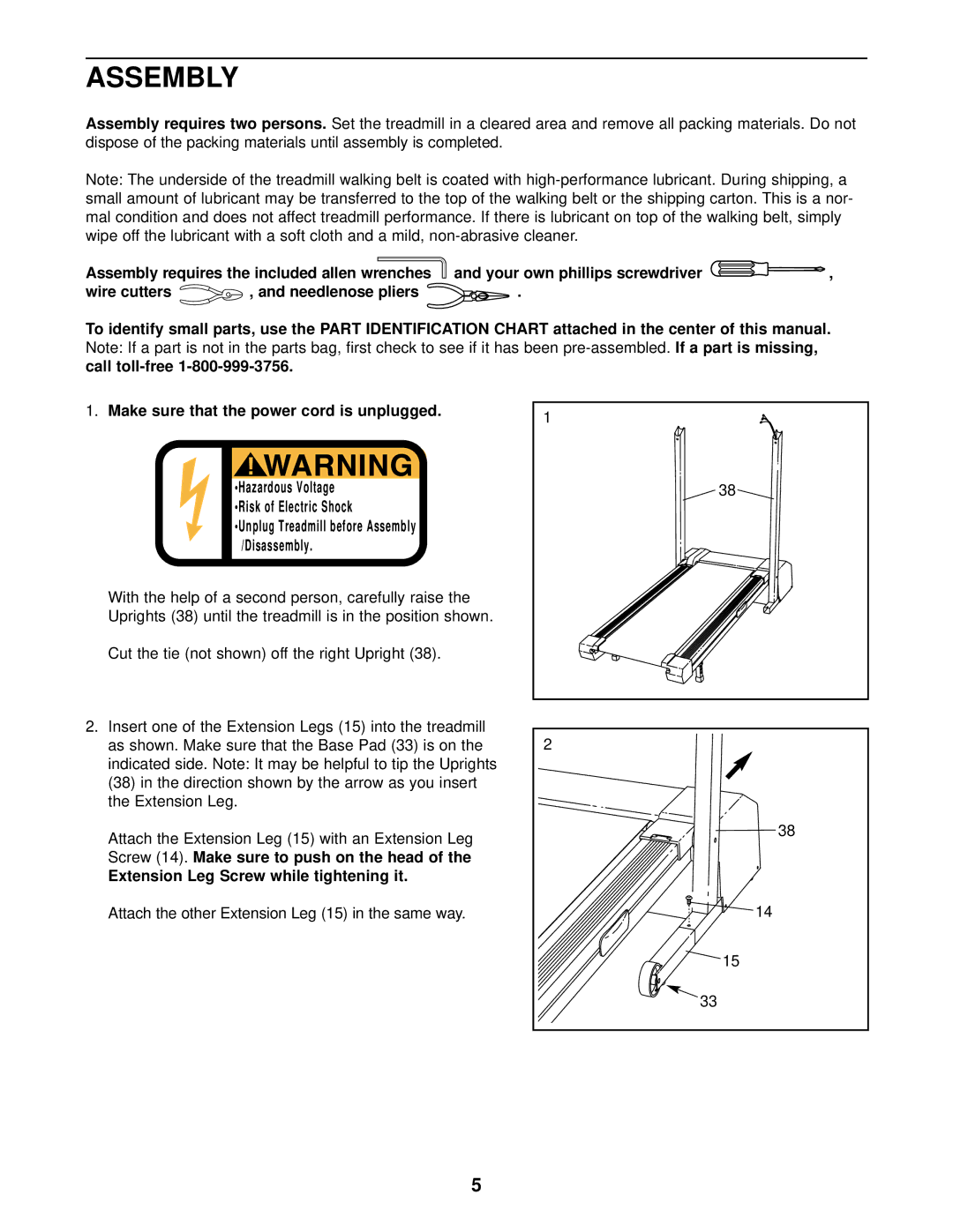 Weslo 831.293020 user manual Assembly requires the included allen wrenches, Extension Leg Screw while tightening it 